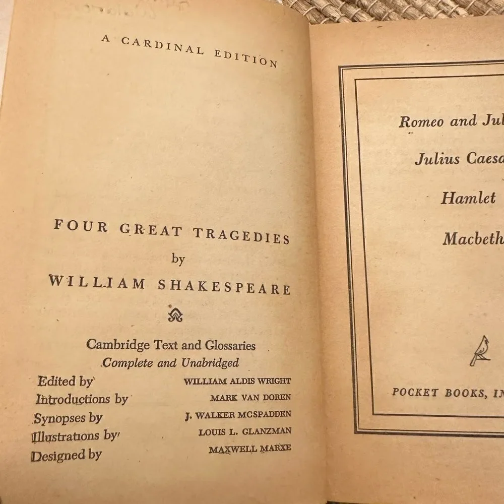 Four Great Tragedies by William Shakespeare Cardinal Edition Pocket Book 1953